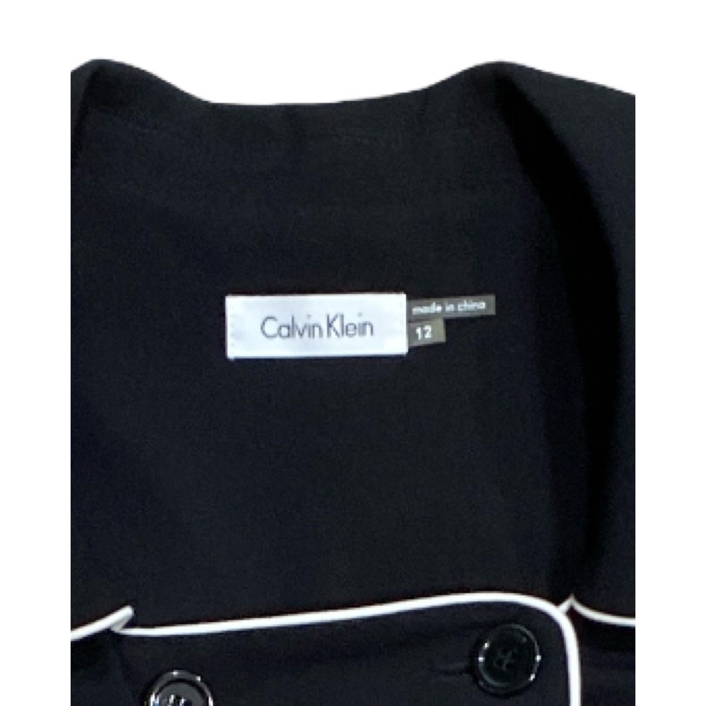 Calvin Klein Black White Piping Double Breasted Trench Dress Sleeveless Midi 12 - Picture 3 of 11